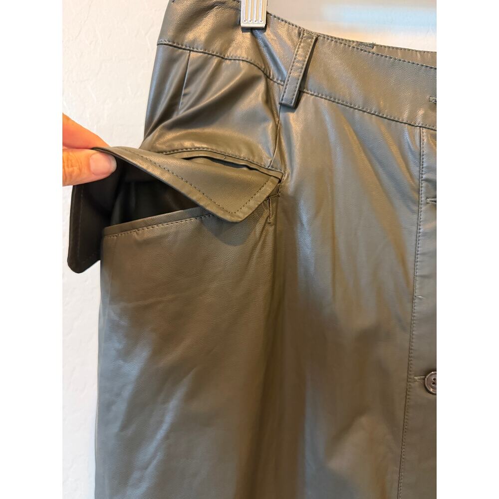 Banana Republic Olive Green Faux Leather Midi Skirt - Picture 3 of 9